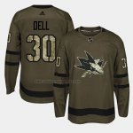 Camiseta Hockey San Jose Sharks Aaron Dell 2018 Salute To Service Verde Militar