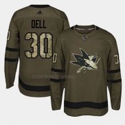 Camiseta Hockey San Jose Sharks Aaron Dell 2018 Salute To Service Verde Militar