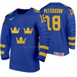 Camiseta Hockey Suecia Marcus Pettersson Segunda 2020 IIHF World Junior Championships Azul