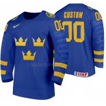 Camiseta Hockey Suecia Personalizada Segunda 2020 IIHF World Junior Championship Azul