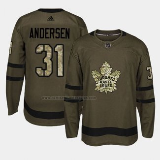 Camiseta Hockey Toronto Maple Leafs Frederik Andersen 2018 Salute To Service Verde Militar