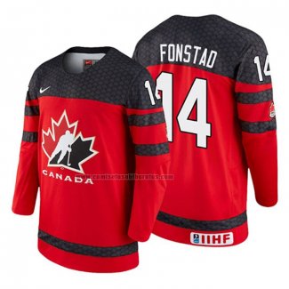 Camiseta Hockey Canada Cole Fonstad 2018 IIHF World Championship Jugador Rojo
