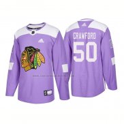 Camiseta Hockey Chicago Blackhawks Corey Crawford Autentico 2018 Fights Cancer Violeta