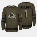 Camiseta Hockey Colorado Avalanche Semyon Varlamov 2018 Salute To Service Verde Militar