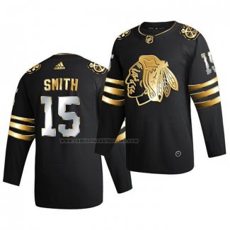 Camiseta Hockey Golden Edition Chicago Blackhawks Zack Smith Limited Autentico 2020-21 Negro
