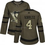 Camiseta Hockey Mujer Pittsburgh Penguins Justin Schultz 2018 Salute To Service Verde Militar