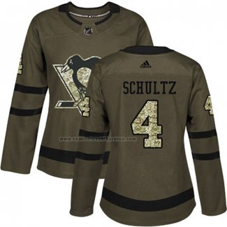 Camiseta Hockey Mujer Pittsburgh Penguins Justin Schultz 2018 Salute To Service Verde Militar