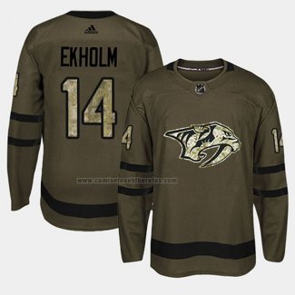 Camiseta Hockey Nashville Predators Mattias Ekholm 2018 Salute To Service Verde Militar