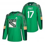 Camiseta Hockey New York Rangers Jesper Fast 2018 Dia de San Patricio Verde