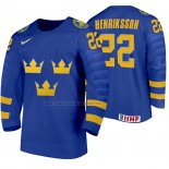 Camiseta Hockey Suecia Karl Henriksson Segunda 2020 IIHF World Junior Championship Azul