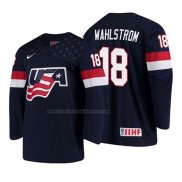 Camiseta Hockey USA Oliver Wahlstrom 2018 IIHF World Championship Jugador Azul