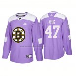 Camiseta Hockey Boston Bruins Torey Krug Autentico 2018 Fights Cancer Violeta