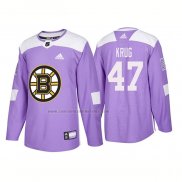 Camiseta Hockey Boston Bruins Torey Krug Autentico 2018 Fights Cancer Violeta