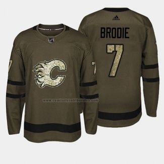 Camiseta Hockey Calgary Flames Tj Brodie 2018 Salute To Service Verde Militar