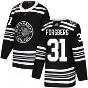 Camiseta Hockey Chicago Blackhawks Anton Forsberg Autentico 2019 Winter Classic Negro