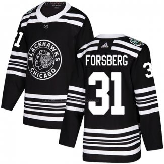 Camiseta Hockey Chicago Blackhawks Anton Forsberg Autentico 2019 Winter Classic Negro