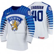 Camiseta Hockey Finlandia Petteri Lindbohm Primera 2020 IIHF World Championship Blanco