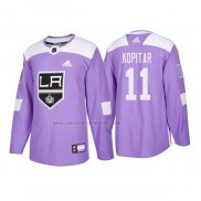 Camiseta Hockey Los Angeles Kings Anze Kopitar Autentico 2018 Fights Cancer Violeta