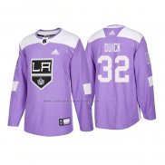 Camiseta Hockey Los Angeles Kings Jonathan Quick Autentico 2018 Fights Cancer Violeta