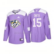 Camiseta Hockey Nashville Predators Craig Smith Autentico 2018 Fights Cancer Violeta