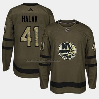 Camiseta Hockey New York Islanders Jaroslav Halak 2018 Salute To Service Verde Militar