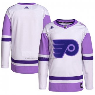 Camiseta Hockey Philadelphia Flyers Blank Practice Autentico 2018 Fights Cancer Blanco Violeta