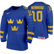 Camiseta Hockey Suecia Alexander Wennberg Segunda 2020 IIHF World Junior Championships Azul