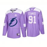 Camiseta Hockey Tampa Bay Lightning Steven Stamkos Autentico 2018 Fights Cancer Violeta