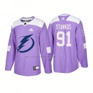 Camiseta Hockey Tampa Bay Lightning Steven Stamkos Autentico 2018 Fights Cancer Violeta