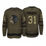 Camiseta Hockey Chicago Blackhawks Anton Forsberg 2018 Salute To Service Verde Militar