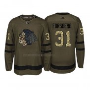 Camiseta Hockey Chicago Blackhawks Anton Forsberg 2018 Salute To Service Verde Militar