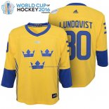 Camiseta Hockey Nino Suecia Henrik Lundqvist Premier 2016 World Cup Amarillo