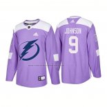 Camiseta Hockey Tampa Bay Lightning Tyler Johnson Autentico 2018 Fights Cancer Violeta