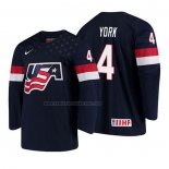 Camiseta Hockey USA Cam York 2018 IIHF World Championship Jugador Azul