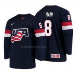 Camiseta Hockey USA Gavin Hain 2018 IIHF World Championship Jugador Azul