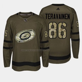 Camiseta Hockey Carolina Hurricanes Teuvo Teravainen 2018 Salute To Service Verde Militar
