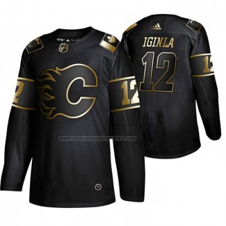 Camiseta Hockey Golden Edition Calgary Flames Jarome Iginla Retired Jugador Autentico Negro
