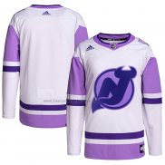 Camiseta Hockey New Jersey Devils Blank Practice Autentico 2018 Fights Cancer Blanco Violeta