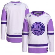 Camiseta Hockey New York Islanders Blank Practice Autentico 2018 Fights Cancer Blanco Violeta