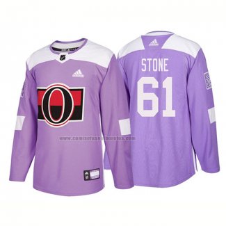Camiseta Hockey Ottawa Senators Mark Stone Autentico 2018 Fights Cancer Violeta