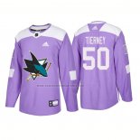 Camiseta Hockey San Jose Sharks Chris Tierney Autentico 2018 Fights Cancer Violeta