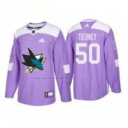 Camiseta Hockey San Jose Sharks Chris Tierney Autentico 2018 Fights Cancer Violeta