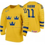 Camiseta Hockey Suecia Samuel Fagemo Primera 2020 IIHF World Junior Championship Amarillo