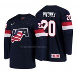 Camiseta Hockey USA Jake Pivonka 2018 IIHF World Championship Jugador Azul