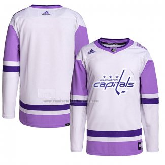 Camiseta Hockey Washington Capitals Blank Practice Autentico 2018 Fights Cancer Blanco Violeta